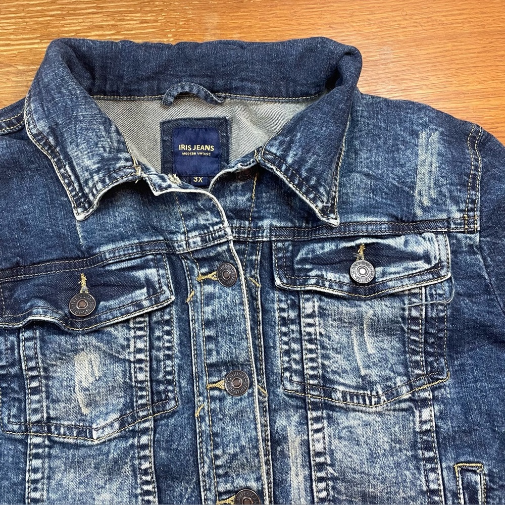 Iris Jeans Denim Jean Jacket Women's 3X Blue Cropped Brushed Biker Y2K College